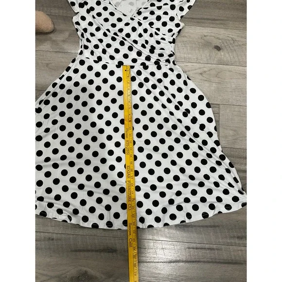 Haute Edition Polka Dot Wrap Dress Womens L White Black Short Sleeve Fit Flare - Picture 6 of 9